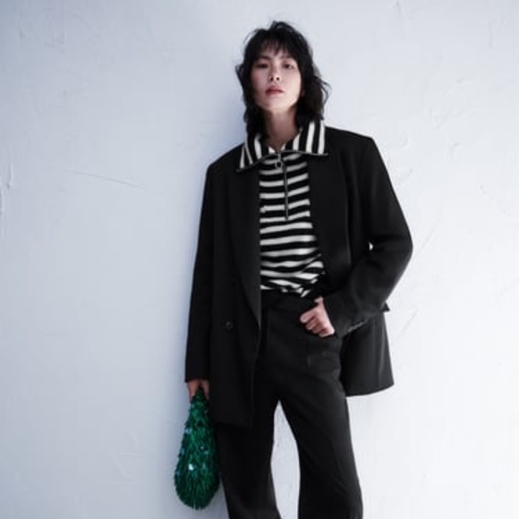 NWT ZARA ZIPPERED HIGH COLLAR STRIPED SWEATER L - Picture 3 of 4